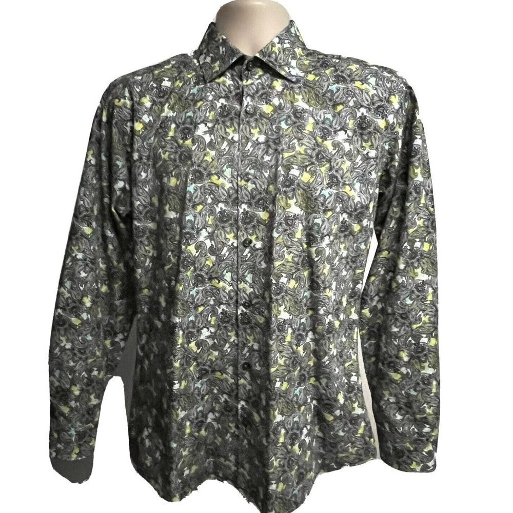 Jared Lang Mens Paisley Button Front Casual Dress Shirt Medium Cotton